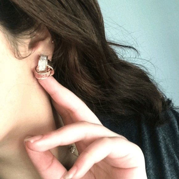 Gold stud earrings glitter minimalist dainty twist knot stud casual 💖2/$30 - Picture 6 of 10